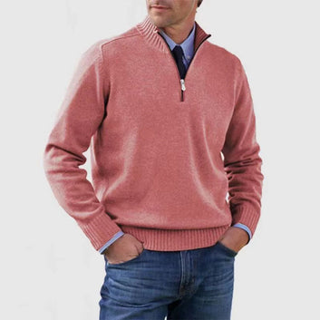 Men's Stand Collar Zipper Sweater Winter Fashion Solid Color Long Sleeve Knitted Top Clothing