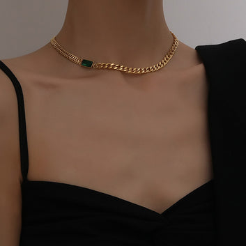 Multilayer golden green diamond necklace