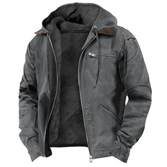 Winter Hooded Coat With Pockets Fashion Warm Fleece Zip-up Jacket Casual Outwear Men's Clothing